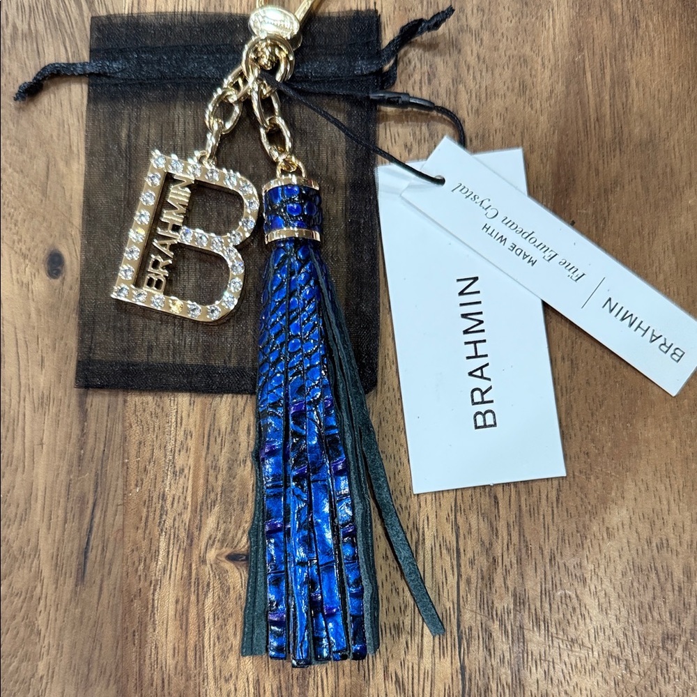 NWT Brahmin Neptune Blue and Gold Keychain with Tassel